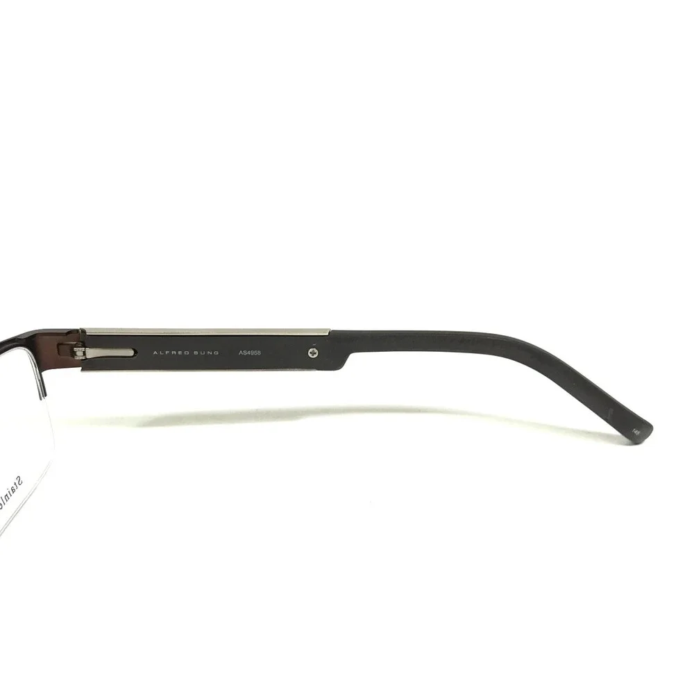 Alfred Sung Eyeglasses Frames AS4958 BRN CEN Brown Grey Half Rim 52-19-145